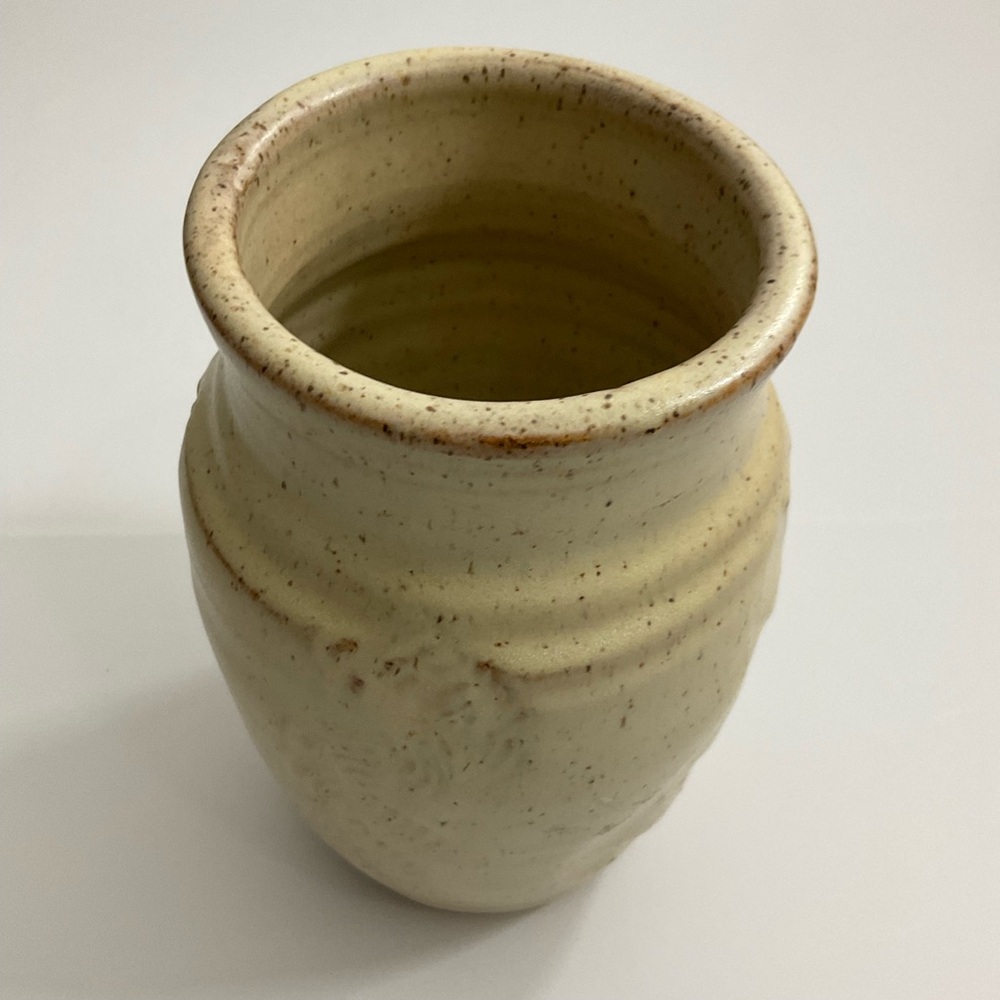 Vintage Handmade Ceramics Pottery Patterned Beige Vase Handmade by Sheila